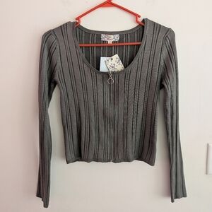 Women's Pink Republic Green Ribbed Long Sleeve Top, Size M